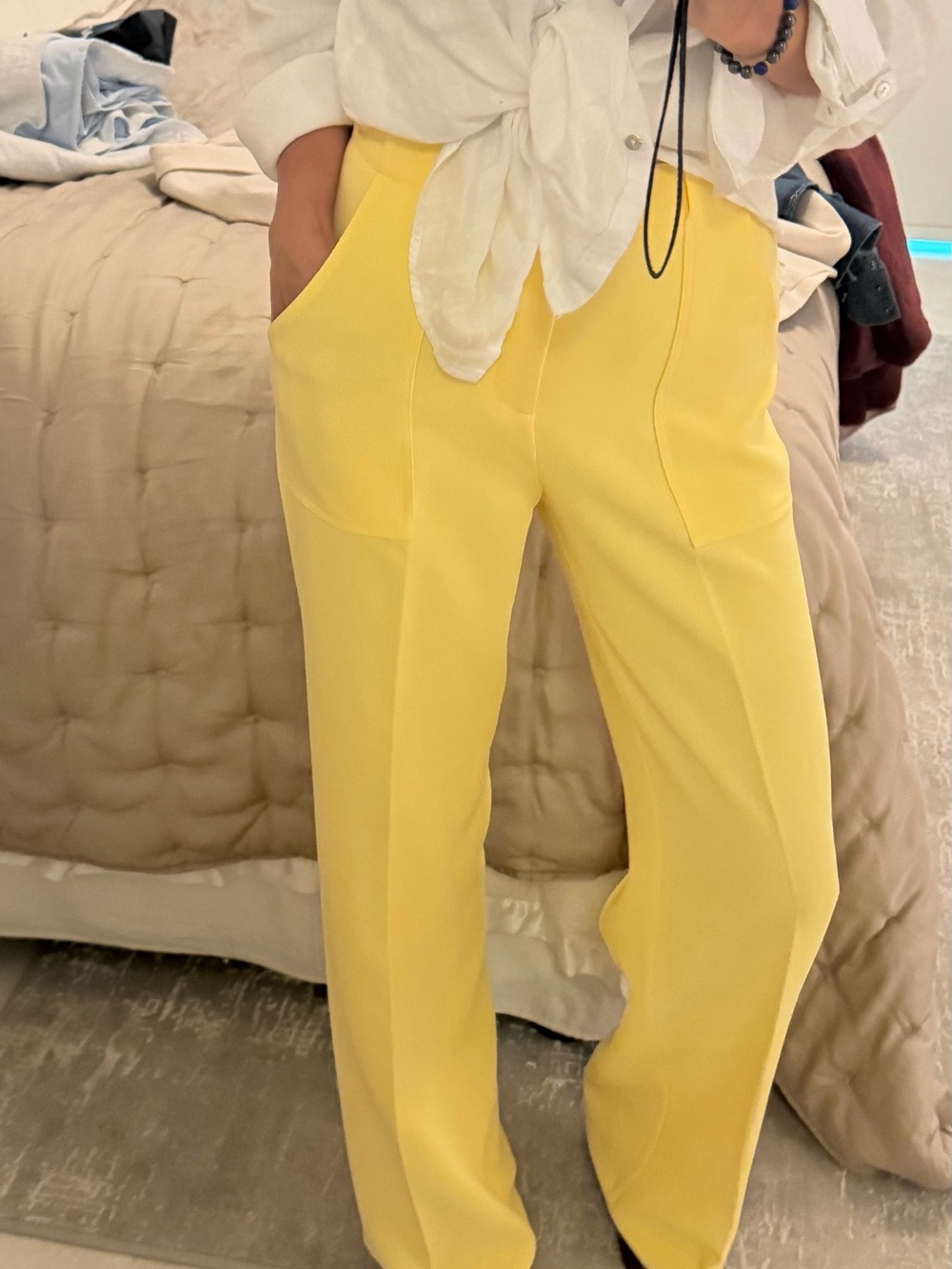 Aqua Yellow Wide-Leg High-Rise Trousers